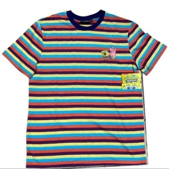 Nickelodeon T-Shirt Mens M Spongebob Patrick Stripe Colorful 90’s Retro Cartoon - Picture 6 of 14